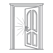 Illustration of open double doors leading into a residential home