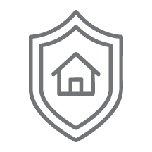 Icon of a house inside a shield representing building safety and quality