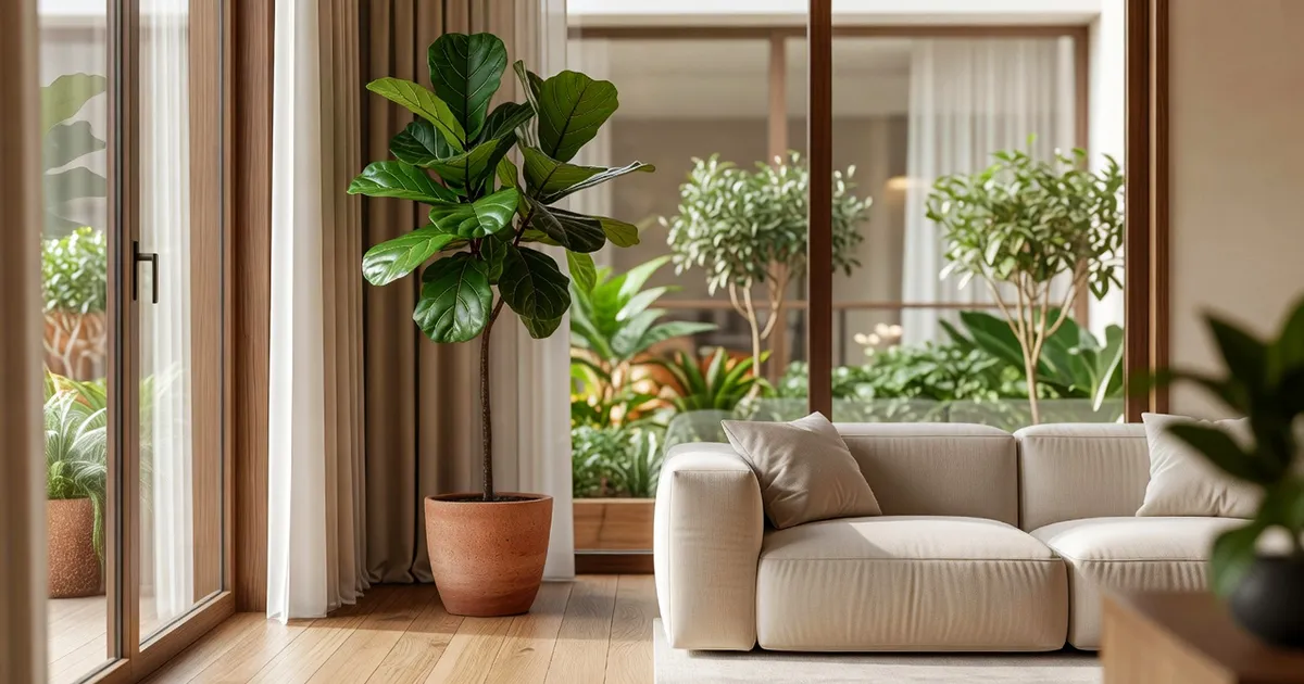 Large windows and a beautiful statement plant can instantly transform the mood of your living space.